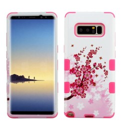 Funda Note 8 Uso Rudo Triple Layer Blanco Flores Rosas